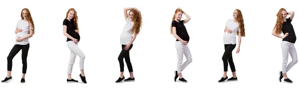Schwangere in zusammengesetztem Bild isoliert auf Weiß — Stockfoto