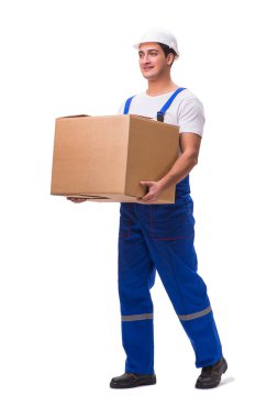 Adam beyaz izole kutusu teslim