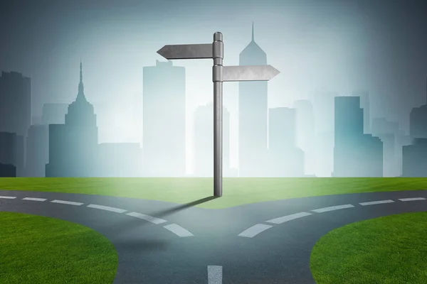 Road arrows at crossroads in difficult choice concept - 3d rende — Stock Photo, Image