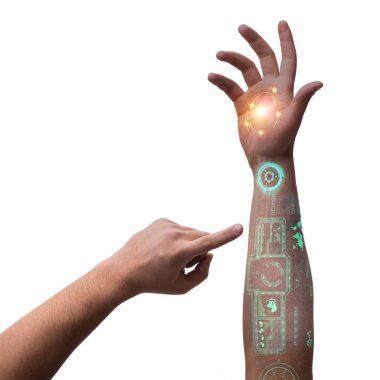 Human robotic hand in futuristic concept clipart