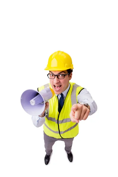 Angry supervisor de construção isolado no branco — Fotografia de Stock