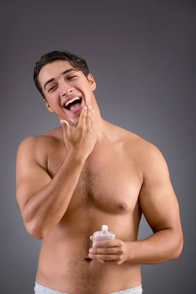 Man after taking shower in concept — Stock Photo, Image