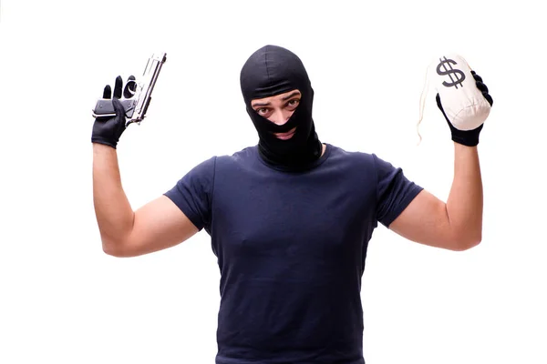 Robber wearing balaclava isolated on white — Stock Photo, Image