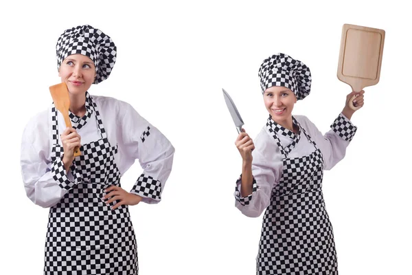 Woman chef in collages on white — Stock Photo, Image