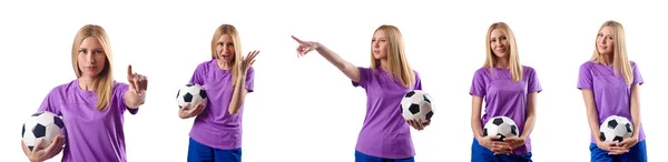Vrouw voetballen op wit — Stockfoto