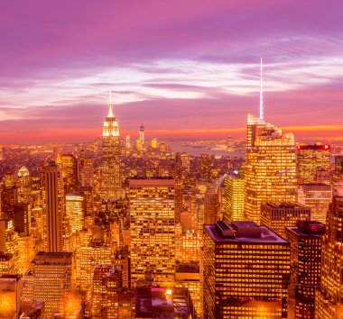 Günbatımında New York Manhattan manzarası