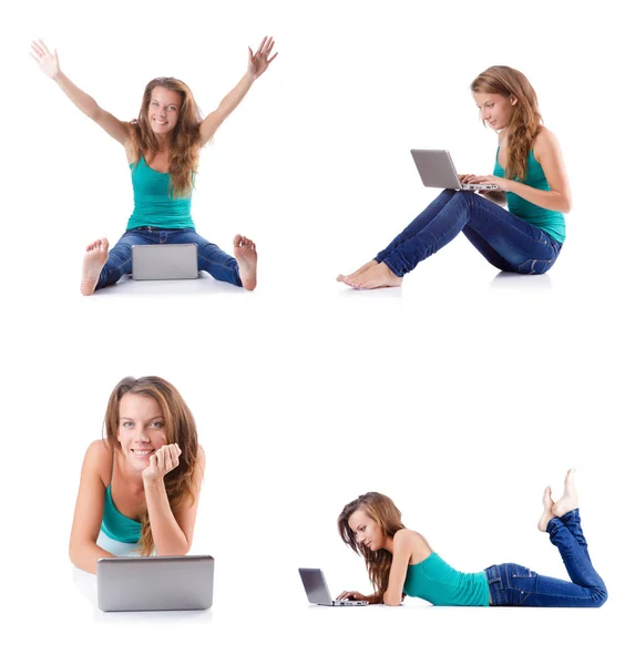 Young woman working on laptop — Stock Photo, Image