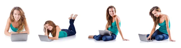 Young woman working on laptop — Stock Photo, Image