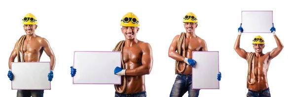 Trabajador de construcción desnudo en blanco —  Fotos de Stock