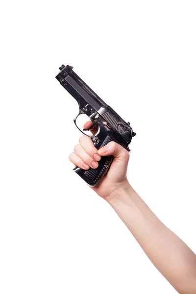 Hand with handgun isolated on white — Stock Photo, Image