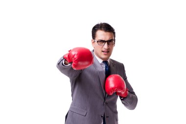 Beyaz arka planda iş adamı boksu izole edildi
