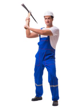 Baltası olan adam beyazda izole edilmiş.