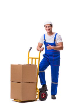 Adam beyaz izole kutusu teslim