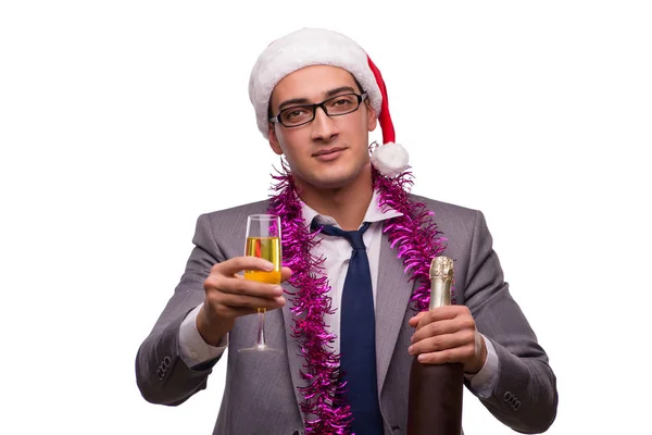 Joven hombre de negocios celebrando la Navidad en el cargo —  Fotos de Stock