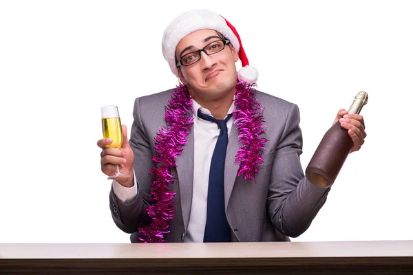 Joven hombre de negocios celebrando la Navidad en el cargo — Foto de Stock