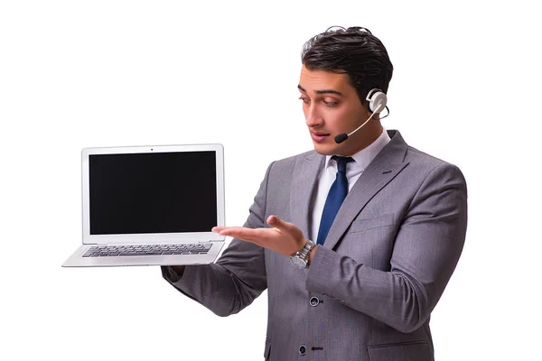 Hombre guapo con auriculares aislados en blanco — Foto de Stock