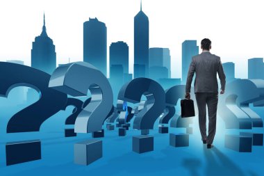 Soru işaretleriyle belirsizlik konseptinde iş adamı