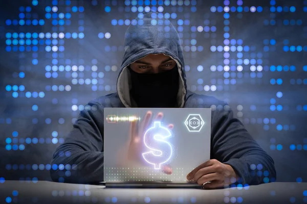 Hacker stealing dollars from bank — Stock Photo, Image