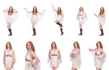 Beyaz tenli, açık renkli, büyüleyici elbiseli güzel bayan.