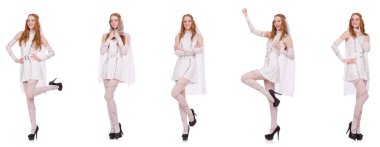 Beyaz tenli, açık renkli, büyüleyici elbiseli güzel bayan.