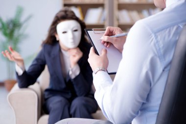 Woman with mask during psychologist visit clipart