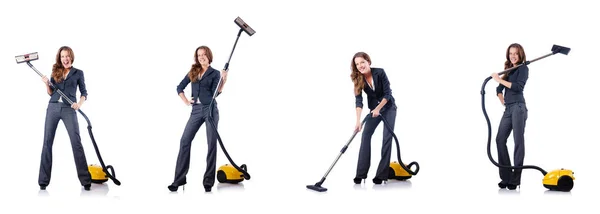 Donna pulizia con aspirapolvere — Foto Stock