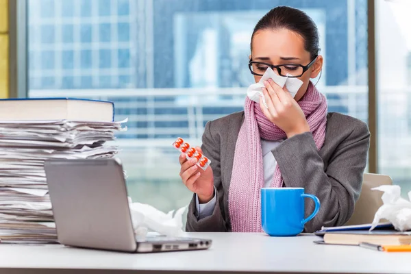 Young businesswoman sick in the office — Stock Photo, Image