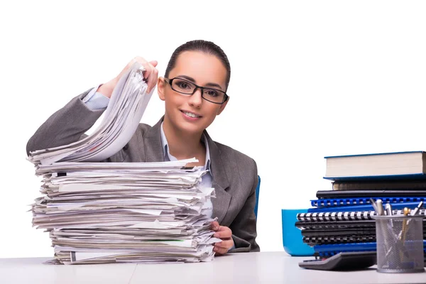 Junge Geschäftsfrau im Büro isoliert auf Weiß — Stockfoto