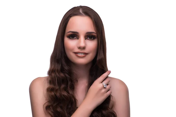 Jonge vrouw in schoonheid concept op witte geïsoleerde achtergrond — Stockfoto