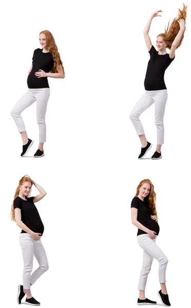 Femme enceinte en image composite isolée sur blanc — Photo