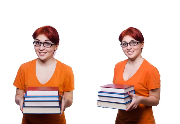 Collage einer jungen Studentin auf Weiß — Stockfoto
