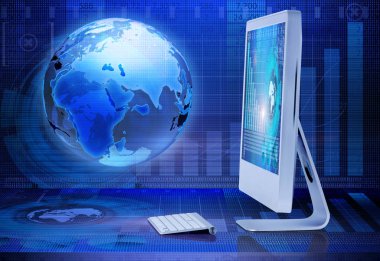 Bilgisayar ekranında iş kavramı - 3d render