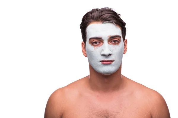 Homme avec masque de boue isolé sur blanc — Photo