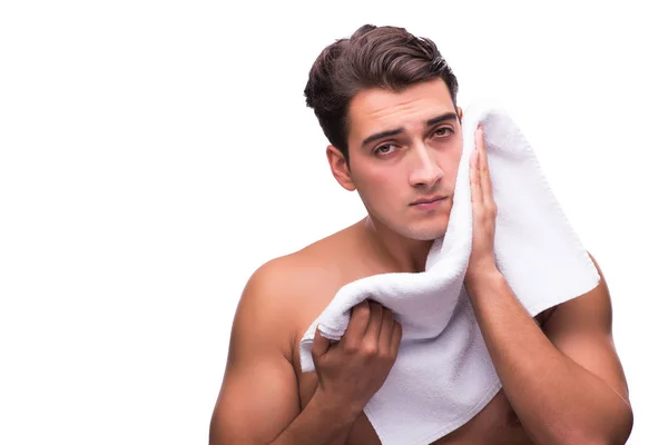 Adam beyaz izole duş sonra — Stok fotoğraf