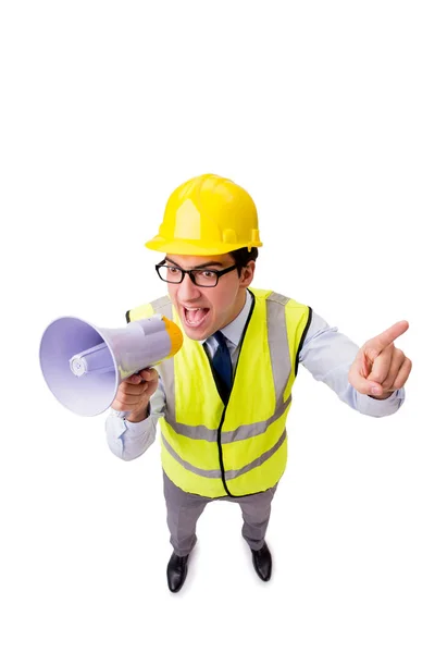 Angry construction supervisor isolated on white — Stock Photo, Image