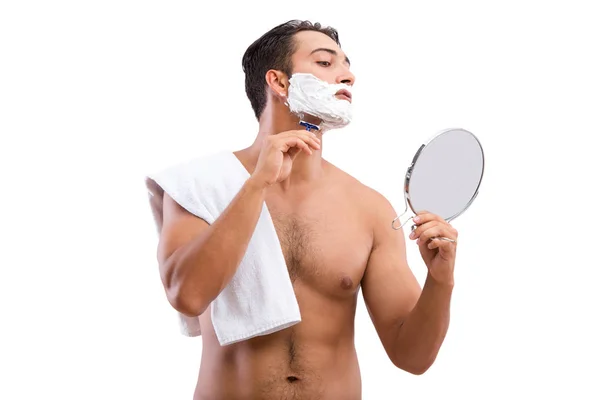 Bonito homem de barbear isolado no branco — Fotografia de Stock