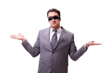 Beyaz izole blindfolded işadamı