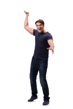 Bıçakla üzerine beyaz izole genç haydut