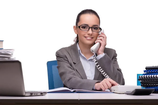 Junge Geschäftsfrau im Büro isoliert auf Weiß — Stockfoto