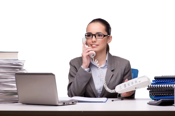 Jeune femme d'affaires au bureau isolée sur blanc — Photo