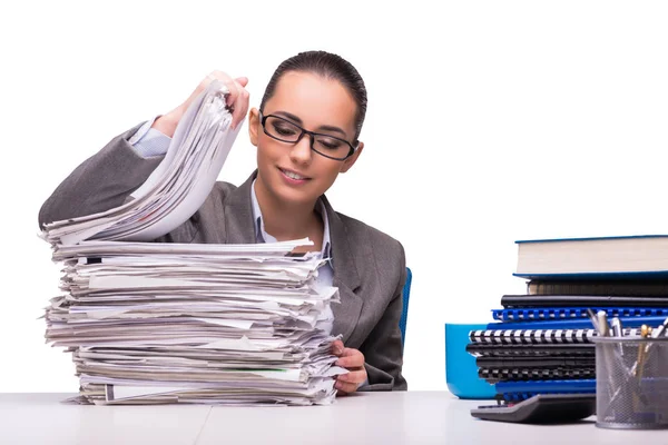 Young businesswoman in office isolated on white — Stock Photo, Image