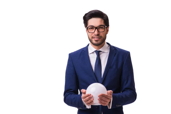 Empresário com bola cristalina isolada sobre fundo branco — Fotografia de Stock