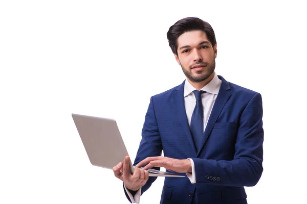 Empresario trabajando con portátil aislado en blanco —  Fotos de Stock