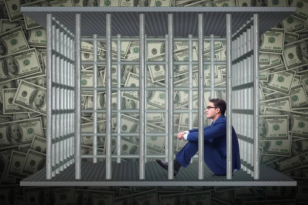 Mann mit Dollars im Gefängnis gefangen — Stockfoto