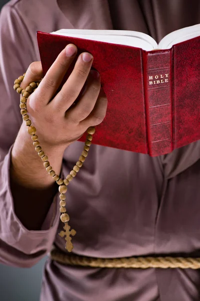 Monk in religious concept on gray background — Stock Photo, Image