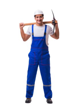 Baltası olan adam beyazda izole edilmiş.