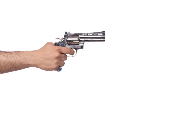 Mão com pistola isolada em branco — Fotografia de Stock