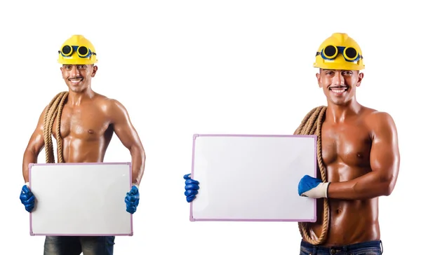 Trabajador de construcción desnudo en blanco — Foto de Stock