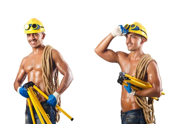 Trabajador de construcción desnudo en blanco —  Fotos de Stock