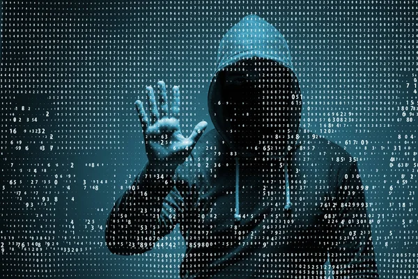 Jonge hacker in data security concept — Stockfoto